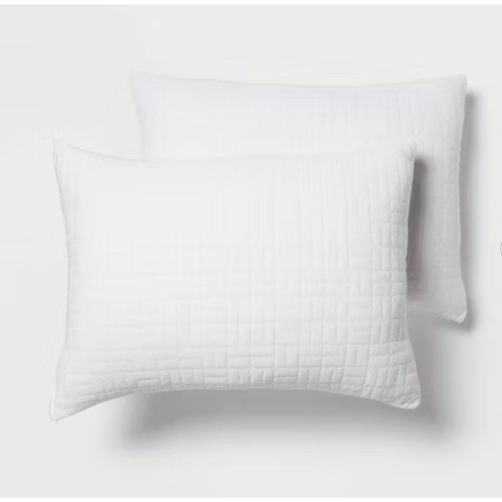 Standard/Queen Medium 2pk Plush Knit Bed Pillows White - Room Essentials NEW